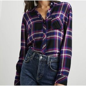 Rails Hunter Plaid Shirt Button Down Electric Blue Size Small Lightweight Rayon